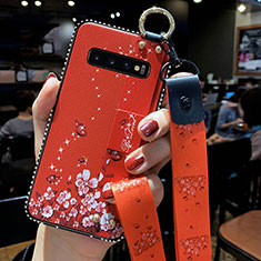 Coque Silicone Fleurs Souple Couleur Unie Etui Housse K02 pour Samsung Galaxy S10 5G Rouge