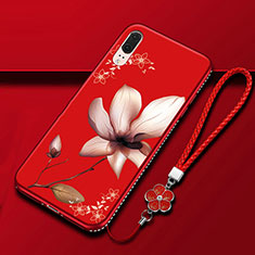 Coque Silicone Fleurs Souple Couleur Unie Etui Housse K03 pour Huawei P20 Vin Rouge