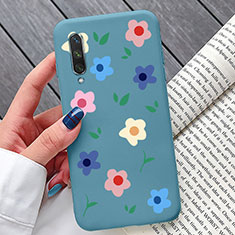 Coque Silicone Fleurs Souple Couleur Unie Etui Housse K07 pour Xiaomi Mi A3 Bleu