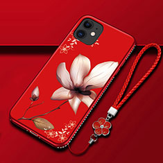 Coque Silicone Fleurs Souple Couleur Unie Etui Housse pour Apple iPhone 12 Vin Rouge