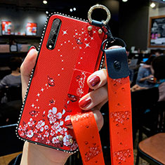 Coque Silicone Fleurs Souple Couleur Unie Etui Housse pour Huawei Enjoy 10S Rouge