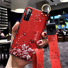 Coque Silicone Fleurs Souple Couleur Unie Etui Housse pour Huawei Enjoy 20 Pro 5G Rouge