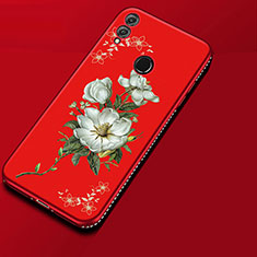 Coque Silicone Fleurs Souple Couleur Unie Etui Housse pour Huawei Honor 8X Rouge
