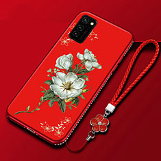 Coque Silicone Fleurs Souple Couleur Unie Etui Housse pour Huawei Honor V30 5G Rouge