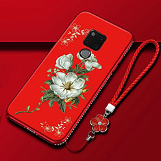 Coque Silicone Fleurs Souple Couleur Unie Etui Housse pour Huawei Mate 20 X 5G Rouge