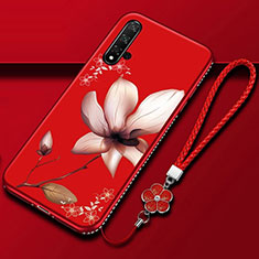 Coque Silicone Fleurs Souple Couleur Unie Etui Housse pour Huawei Nova 5 Pro Vin Rouge