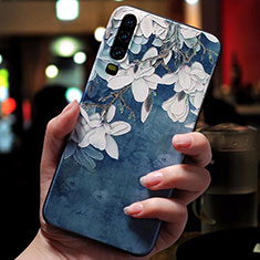 Coque Silicone Fleurs Souple Couleur Unie Etui Housse pour Huawei P30 Bleu