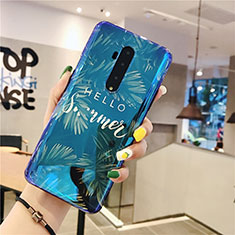 Coque Silicone Fleurs Souple Couleur Unie Etui Housse pour OnePlus 7T Pro Bleu