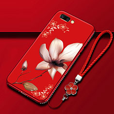 Coque Silicone Fleurs Souple Couleur Unie Etui Housse pour Oppo A5 Vin Rouge