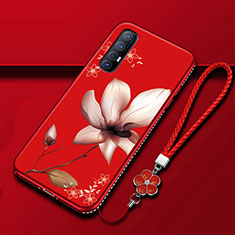 Coque Silicone Fleurs Souple Couleur Unie Etui Housse pour Oppo Reno3 Pro Vin Rouge