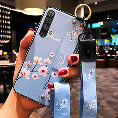 Coque Silicone Fleurs Souple Couleur Unie Etui Housse pour Realme X50 5G Bleu