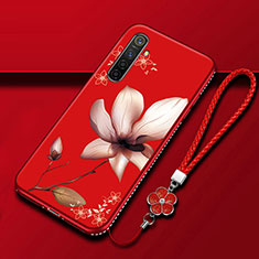 Coque Silicone Fleurs Souple Couleur Unie Etui Housse pour Realme XT Vin Rouge