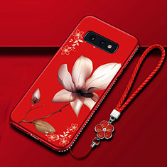 Coque Silicone Fleurs Souple Couleur Unie Etui Housse pour Samsung Galaxy S10e Vin Rouge