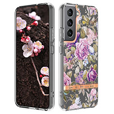 Coque Silicone Fleurs Souple Couleur Unie Etui Housse pour Samsung Galaxy S21 Plus 5G Violet