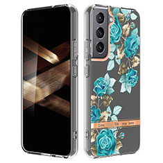 Coque Silicone Fleurs Souple Couleur Unie Etui Housse pour Samsung Galaxy S24 Plus 5G Cyan