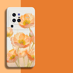 Coque Silicone Fleurs Souple Couleur Unie Etui Housse pour Vivo X80 Pro 5G Orange