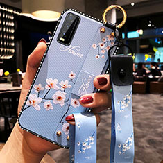 Coque Silicone Fleurs Souple Couleur Unie Etui Housse pour Vivo Y12s Bleu Clair