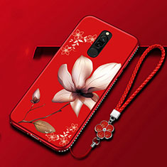 Coque Silicone Fleurs Souple Couleur Unie Etui Housse pour Xiaomi Redmi 8 Vin Rouge