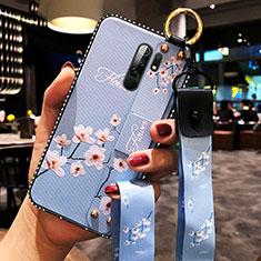 Coque Silicone Fleurs Souple Couleur Unie Etui Housse pour Xiaomi Redmi 9 Bleu Ciel