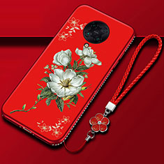 Coque Silicone Fleurs Souple Couleur Unie Etui Housse pour Xiaomi Redmi K30 Pro 5G Rouge