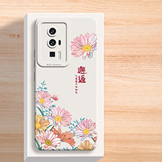 Coque Silicone Fleurs Souple Couleur Unie Etui Housse pour Xiaomi Redmi K60 5G Blanc