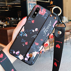 Coque Silicone Fleurs Souple Couleur Unie Etui Housse S01 pour Huawei Enjoy 10e Noir