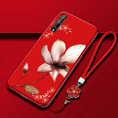 Coque Silicone Fleurs Souple Couleur Unie Etui Housse S01 pour Huawei Enjoy 10S Vin Rouge