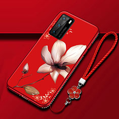 Coque Silicone Fleurs Souple Couleur Unie Etui Housse S01 pour Huawei P40 Vin Rouge