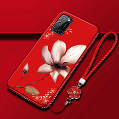 Coque Silicone Fleurs Souple Couleur Unie Etui Housse S01 pour Oppo A52 Vin Rouge