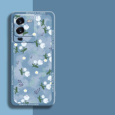 Coque Silicone Fleurs Souple Couleur Unie Etui Housse S01 pour Vivo V25 Pro 5G Bleu