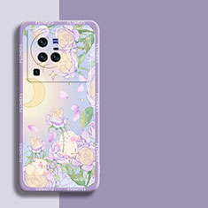 Coque Silicone Fleurs Souple Couleur Unie Etui Housse S01 pour Vivo X80 Pro 5G Violet Clair