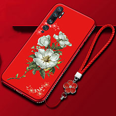 Coque Silicone Fleurs Souple Couleur Unie Etui Housse S01 pour Xiaomi Mi Note 10 Pro Rouge