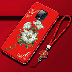 Coque Silicone Fleurs Souple Couleur Unie Etui Housse S01 pour Xiaomi Redmi 10X Pro 5G Rouge