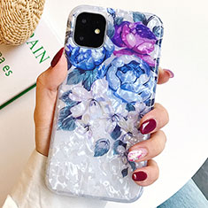 Coque Silicone Fleurs Souple Couleur Unie Etui Housse S02 pour Apple iPhone 11 Bleu