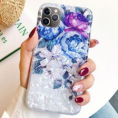 Coque Silicone Fleurs Souple Couleur Unie Etui Housse S02 pour Apple iPhone 11 Pro Bleu