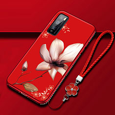 Coque Silicone Fleurs Souple Couleur Unie Etui Housse S02 pour Huawei Enjoy Z 5G Vin Rouge