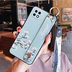 Coque Silicone Fleurs Souple Couleur Unie Etui Housse S02 pour Oppo A72 5G Bleu Clair