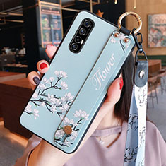 Coque Silicone Fleurs Souple Couleur Unie Etui Housse S02 pour Oppo Reno3 Pro Bleu Ciel