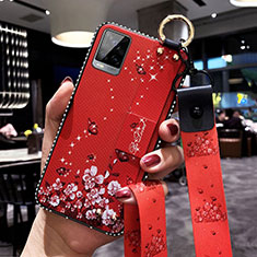 Coque Silicone Fleurs Souple Couleur Unie Etui Housse S02 pour Vivo V20 Pro 5G Rouge