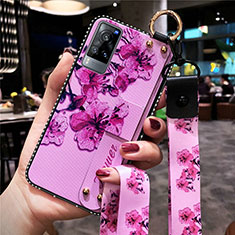 Coque Silicone Fleurs Souple Couleur Unie Etui Housse S02 pour Vivo X60 5G Violet