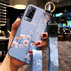 Coque Silicone Fleurs Souple Couleur Unie Etui Housse S02 pour Vivo X60T 5G Bleu Clair