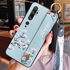 Coque Silicone Fleurs Souple Couleur Unie Etui Housse S02 pour Xiaomi Mi Note 10 Pro Cyan