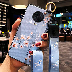 Coque Silicone Fleurs Souple Couleur Unie Etui Housse S02 pour Xiaomi Poco F2 Pro Bleu