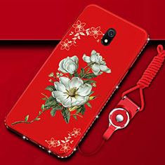 Coque Silicone Fleurs Souple Couleur Unie Etui Housse S02 pour Xiaomi Redmi 8A Rouge