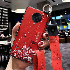 Coque Silicone Fleurs Souple Couleur Unie Etui Housse S02 pour Xiaomi Redmi K30 Pro 5G Rouge