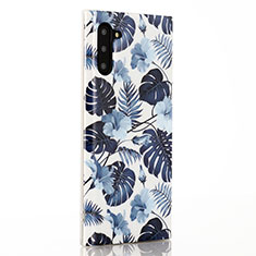 Coque Silicone Fleurs Souple Couleur Unie Etui Housse S03 pour Samsung Galaxy Note 10 Bleu