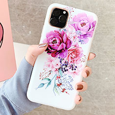 Coque Silicone Fleurs Souple Couleur Unie Etui Housse S06 pour Apple iPhone 11 Pro Violet