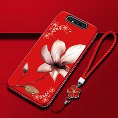 Coque Silicone Fleurs Souple Couleur Unie Etui Housse S06 pour Samsung Galaxy A80 Vin Rouge