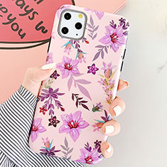 Coque Silicone Fleurs Souple Couleur Unie Etui Housse S07 pour Apple iPhone 11 Pro Max Violet