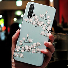 Coque Silicone Fleurs Souple Couleur Unie pour Huawei Honor 20S Cyan